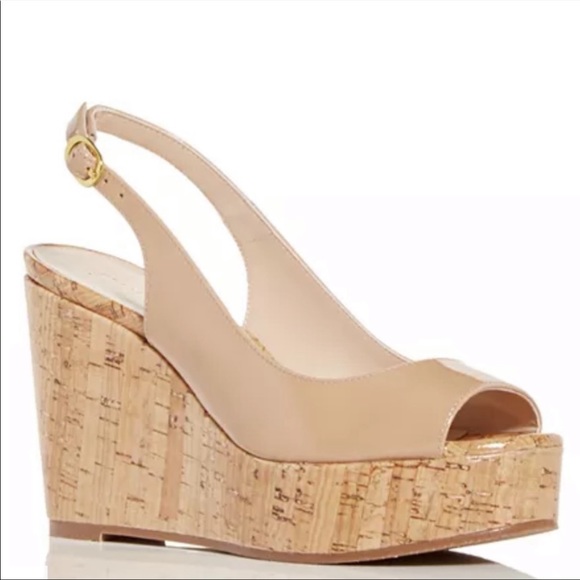 Stuart Weitzman Women's Riviera Slingback Wedge Platform Sandals Adobe Patent 8